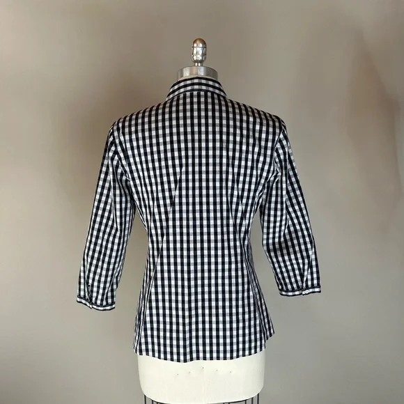 Lafayette 148 New York Leigh Gingham Shirt Sz 6 - Picture 3 of 10